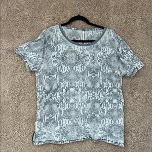 Free People Gray Snake Print Short Sleeve Top